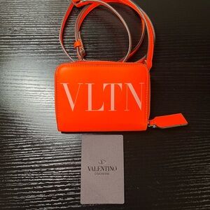Valentino Garavani VLTN Bright Orange Crossbody Wallet